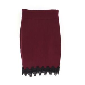 Joe B. Skirt Stretch Waist Womens Sz S Burgundy Black Lace Accents Comfort Waist